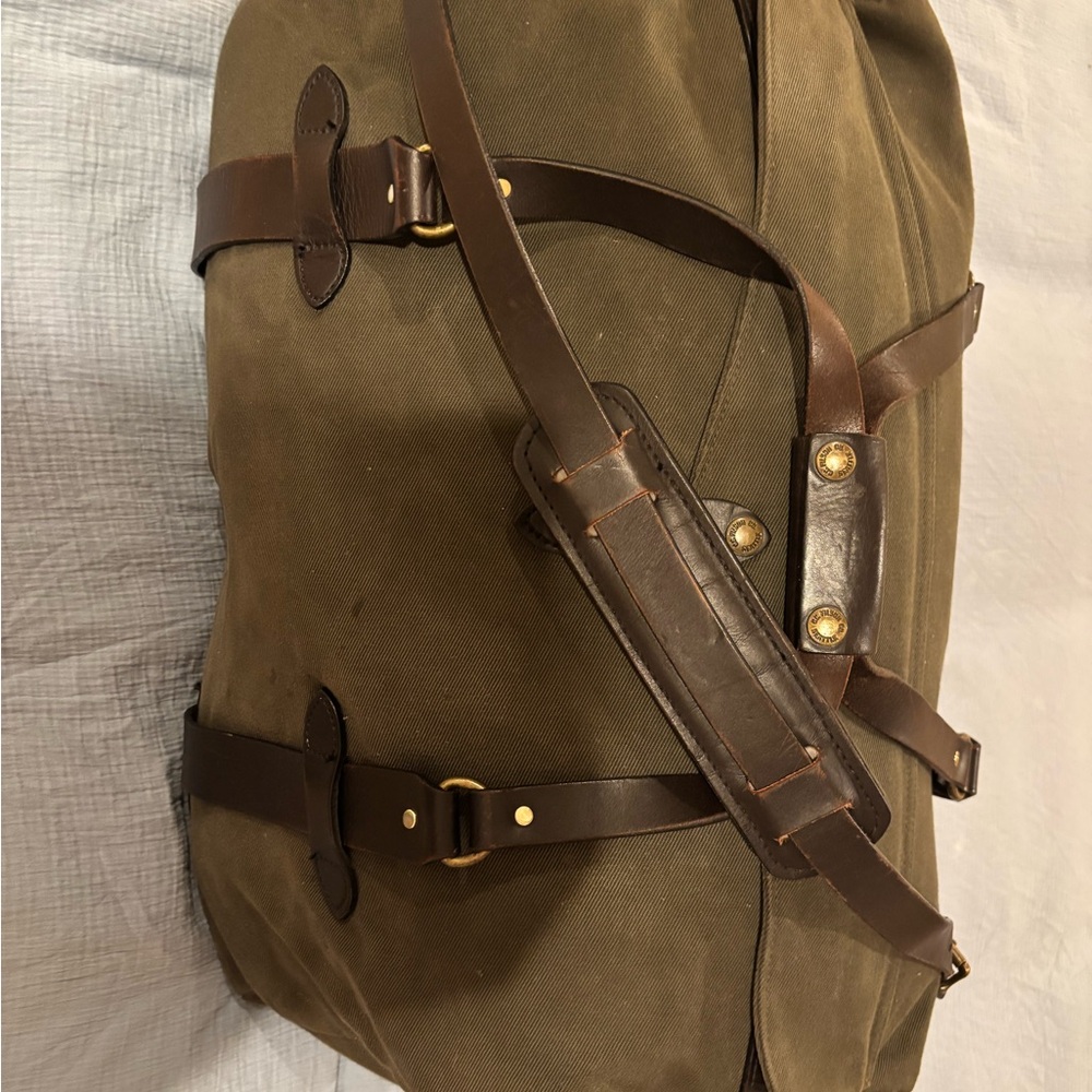 Filson Olive and Brown Duffel Bag